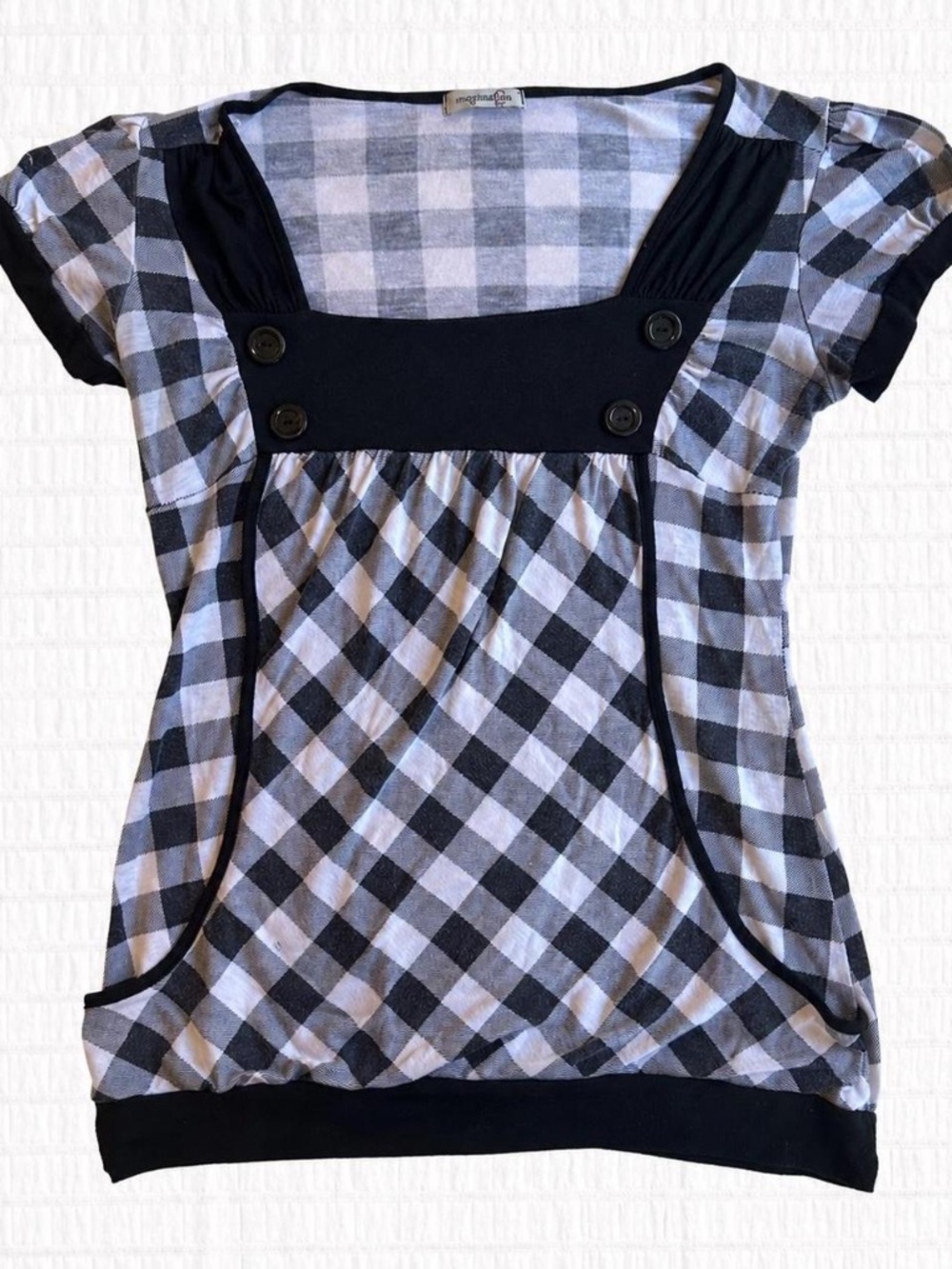 Vintage Y2K Image Nation black white grey plaid babydoll top size tagged large